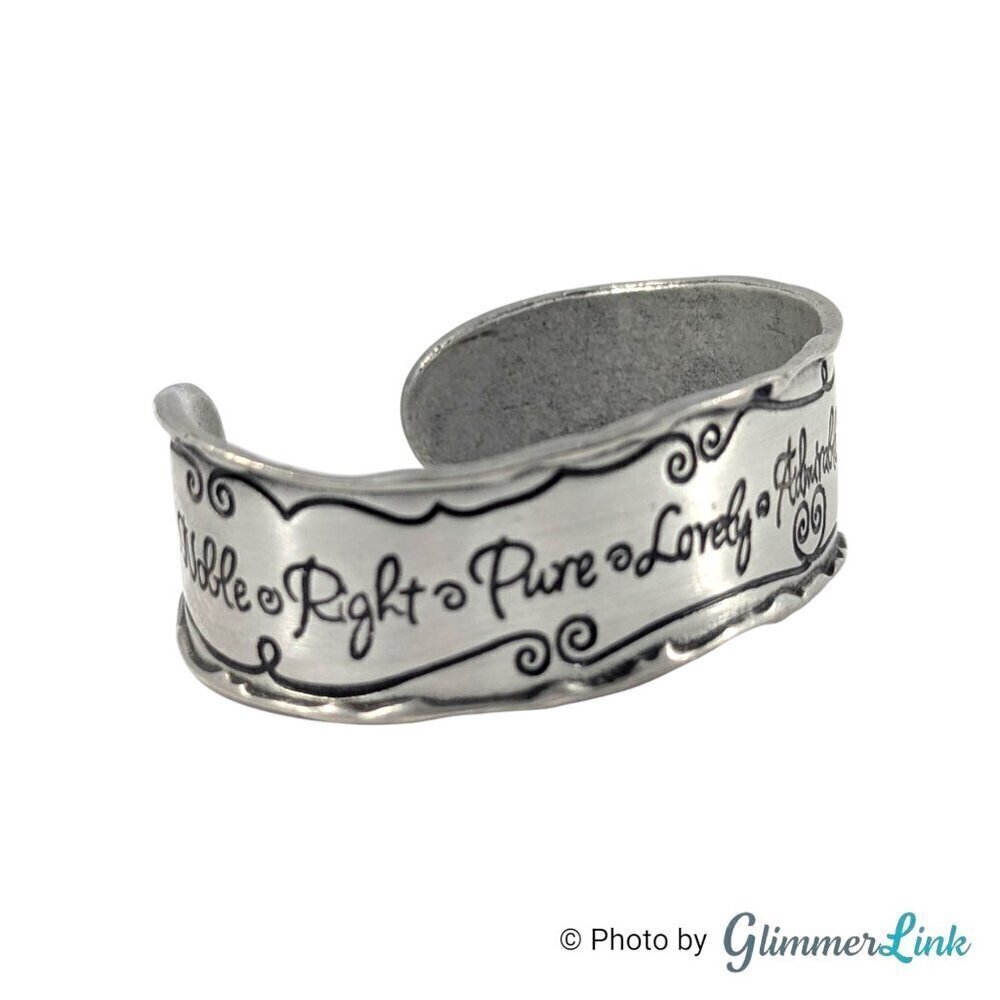 Blessings Inspirational Think on These Things Silver Tone Cuff Bracelet - Picture 3 of 10